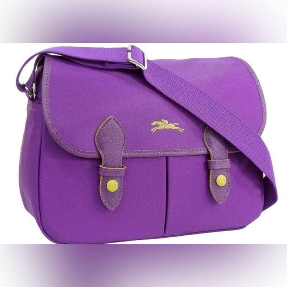 LONGCHAMO Purple Messenger Bag with Gold Accents